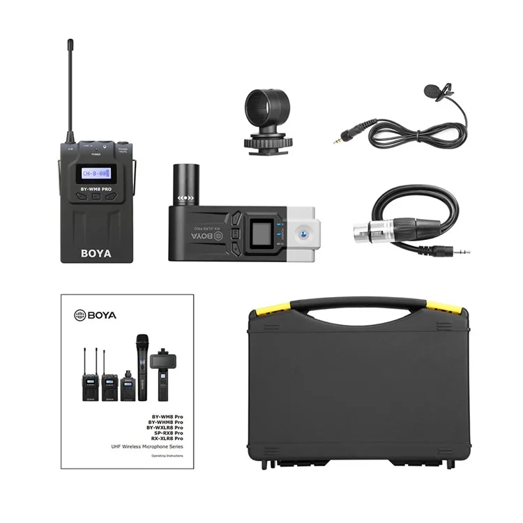 Boya By-wm8 Pro-k7 UHF Wireless Microphone System Transmetteur + Xlr Plug-on Receiver LCD Afficher 48 Canaux 50m Plage Efficace Mic Lavalier