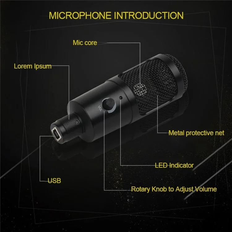 A6+35 Microphone Set USB Wired Unidirectional Microphone External Cardioid Recording Mic Kit with Shock-Proof Clip for Livestreaming/Gaming/Karaoke/Singing/Teaching