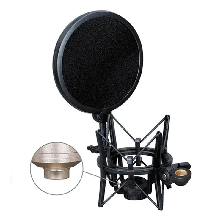 TEYUN Condenser Microphone Shockproof Mount Holder Mic Recording Bracket with Pop Filter - SH-101