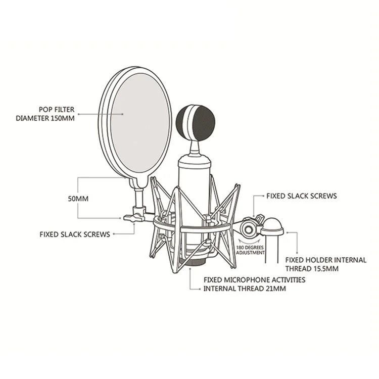 TEYUN Condenser Microphone Shockproof Mount Holder Mic Recording Bracket with Pop Filter - SH-101