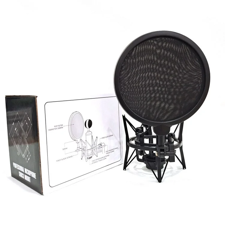 TEYUN Condenser Microphone Shockproof Mount Holder Mic Recording Bracket with Pop Filter - SH-101
