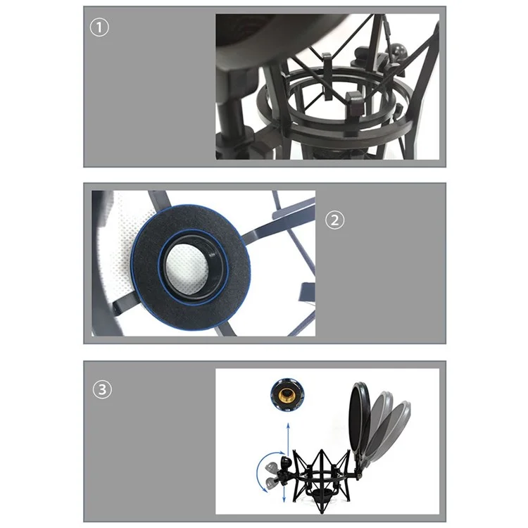 TEYUN Condenser Microphone Shockproof Mount Holder Mic Recording Bracket with Pop Filter - SH-101