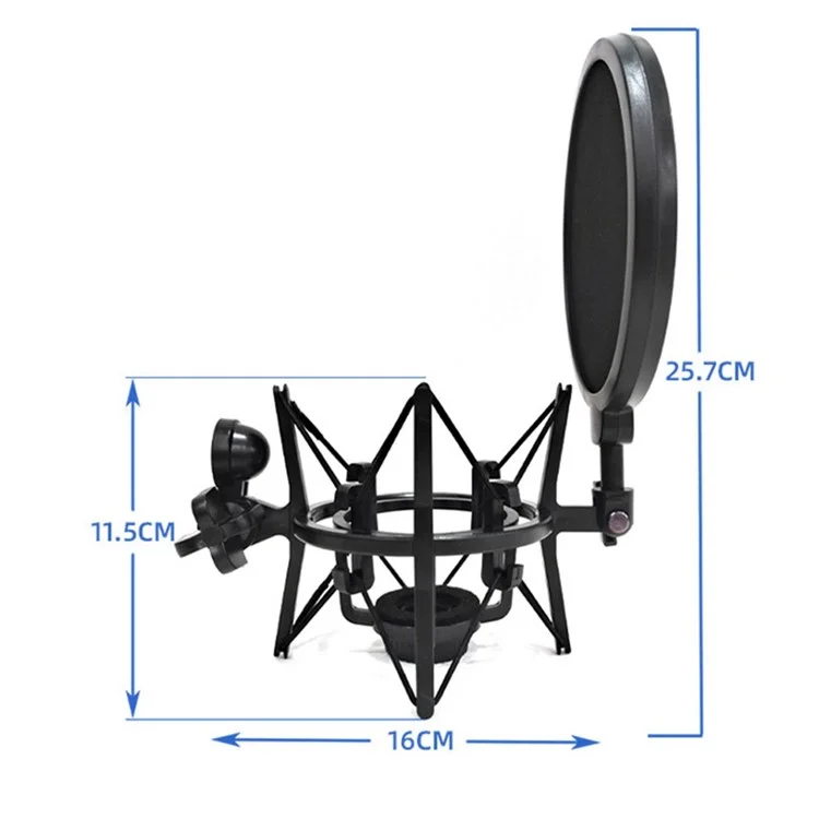 TEYUN Condenser Microphone Shockproof Mount Holder Mic Recording Bracket with Pop Filter - SH-101