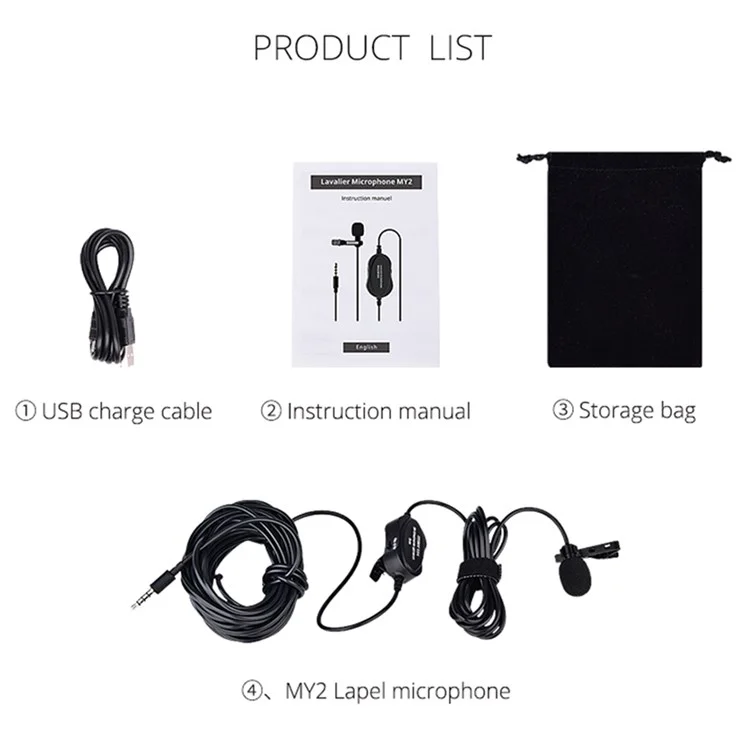 YELANGU MY2 USB Rechargeable Clip-on Microphone 3.5mm Adapter Condenser Mic Phone Camera Computer Microphone for Online Meeting Livestream Remote Teaching Recording