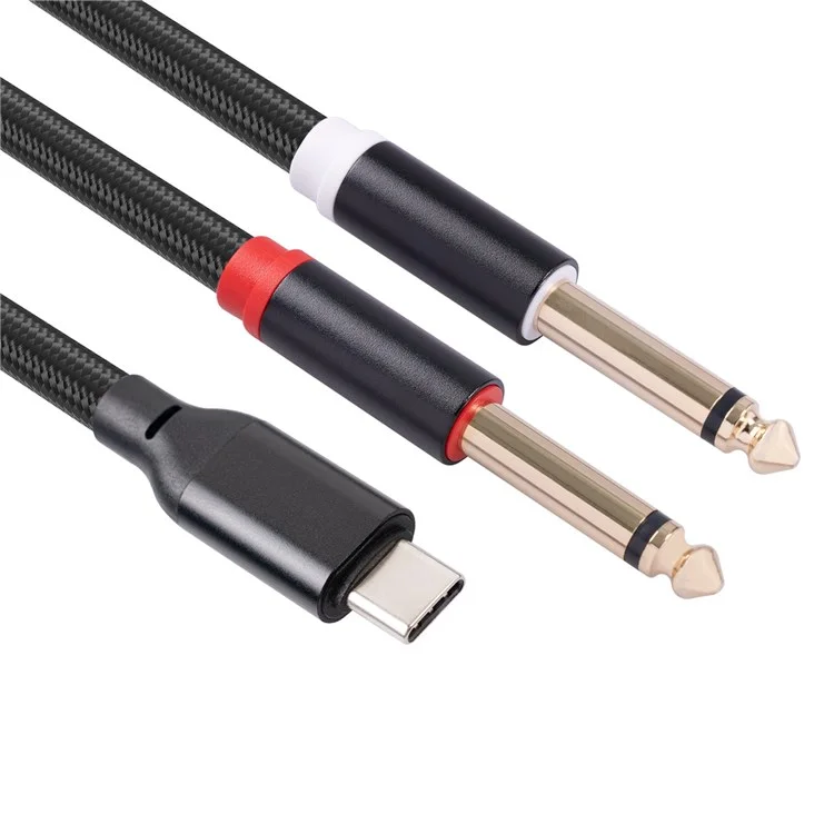 3708 2m Type-C Male to Dual 6.35mm Audio Cable Y Splitter Cord for Phone Tablet Laptop Amplifier Speaker