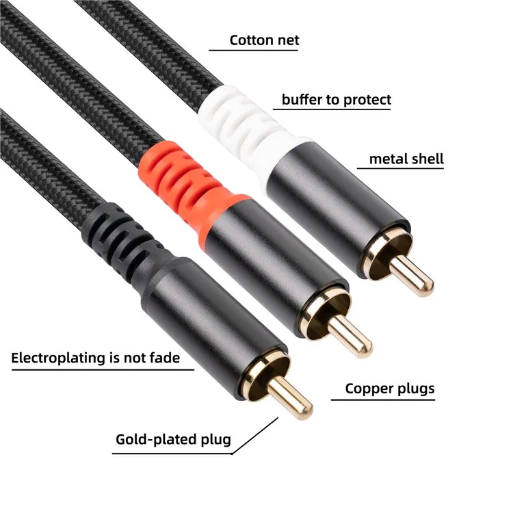 3704 2m RCA Male to Dual RCA Male Audio Cable Mixer Amplifier Sound Card Connection Cord