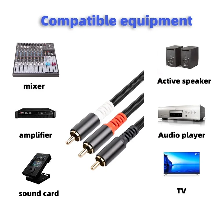 3704 2m RCA Male to Dual RCA Male Audio Cable Mixer Amplifier Sound Card Connection Cord