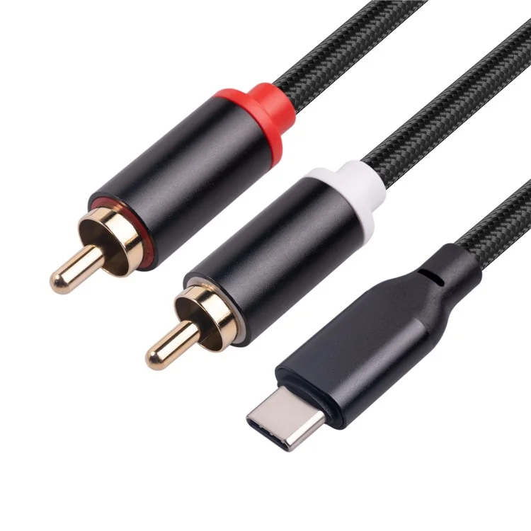 2m Type-C to 2 RCA Male to Male Audio Cable for iPhone Sumsung Xiaomi Speaker Home Theater TV (Built-in DAC Chip)