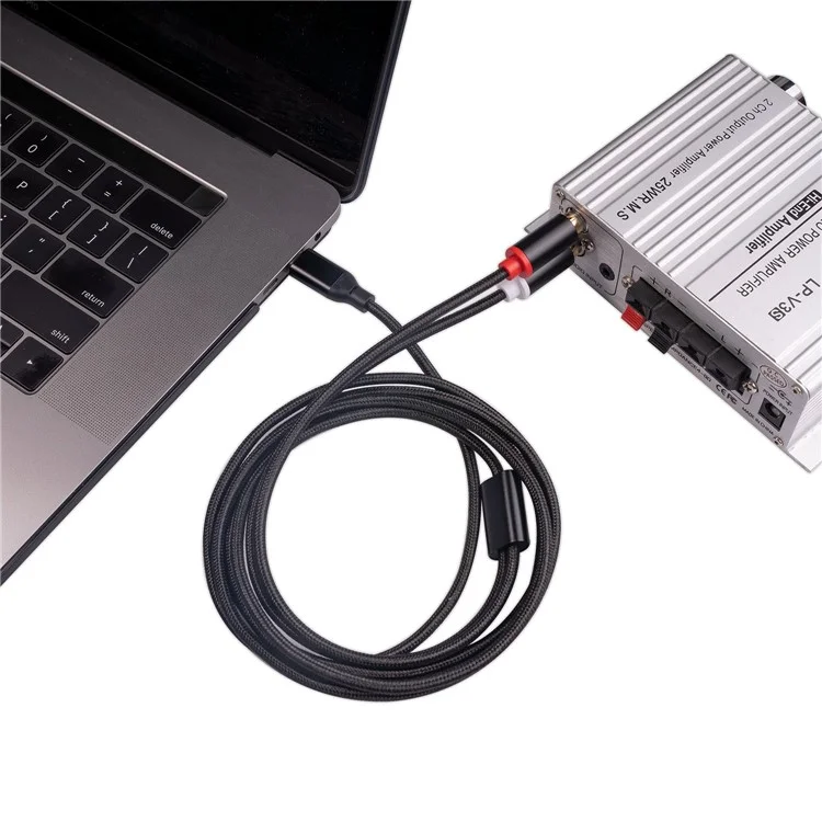 2m Type-C to 2 RCA Male to Male Audio Cable for iPhone Sumsung Xiaomi Speaker Home Theater TV (Built-in DAC Chip)