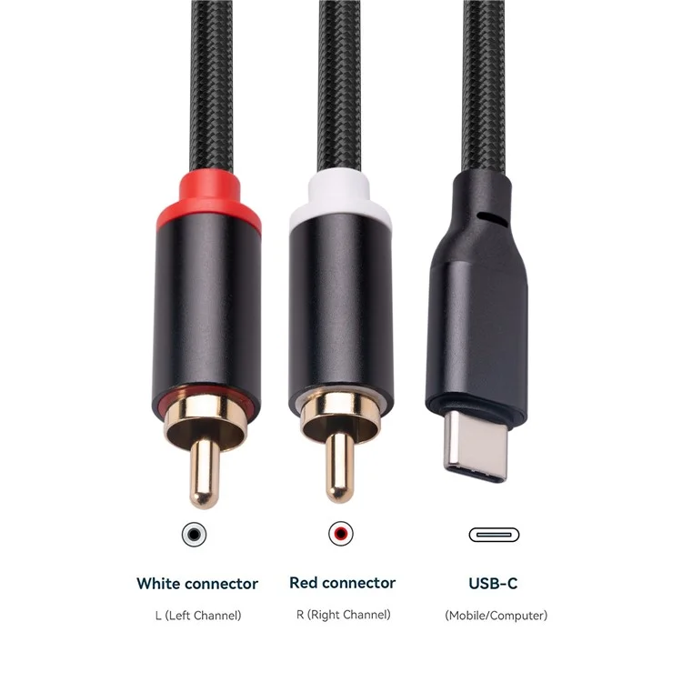 2m Type-C to 2 RCA Male to Male Audio Cable for iPhone Sumsung Xiaomi Speaker Home Theater TV (Built-in DAC Chip)