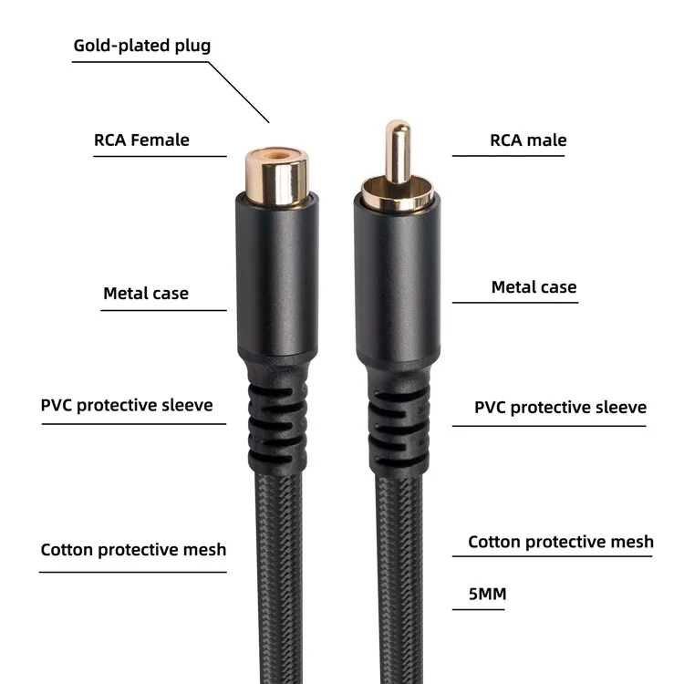 3709mf 1,8m RCA Male Para Feminino Cabo de Extensão de Áudio Aux Cord Para HDTV DVR Speaker