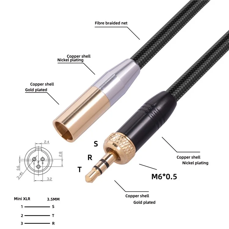 Innengewinde 3,5 mm Klinke zu 3-poliger Mini-XLR vergoldeter Adapter-Kabel für Mikrofone Kameras