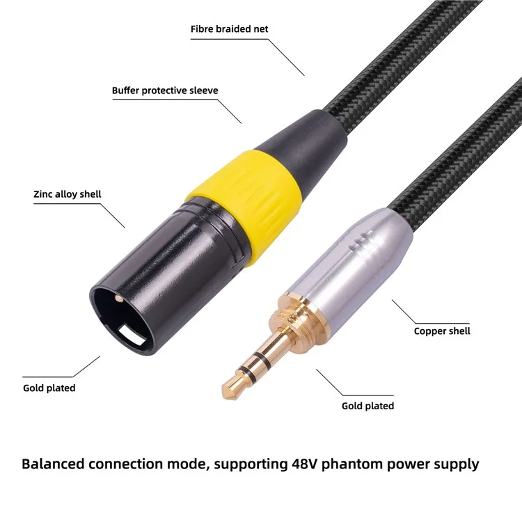 6.35mm+3.5mm Male to XLR 3Pin Converter Cable for Microphone Mixing Console Camera