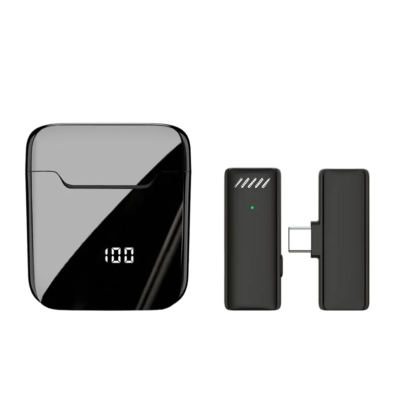 S11 2.4G Wireless Lavalier Microphone Type-C Receiver Audio Video Recording Clip-on Mini Mic with Digital Display Charging Box - Bright Black