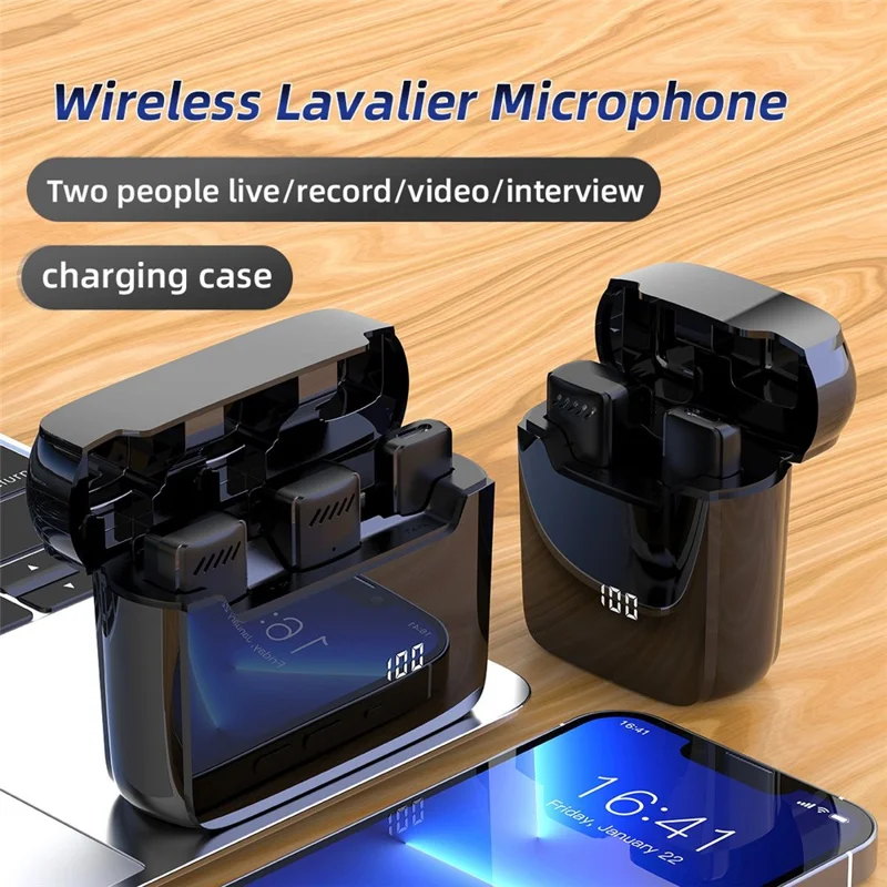 S11 2.4G Wireless Lavalier Microphone Type-C Receiver Audio Video Recording Clip-on Mini Mic with Digital Display Charging Box - Bright Black