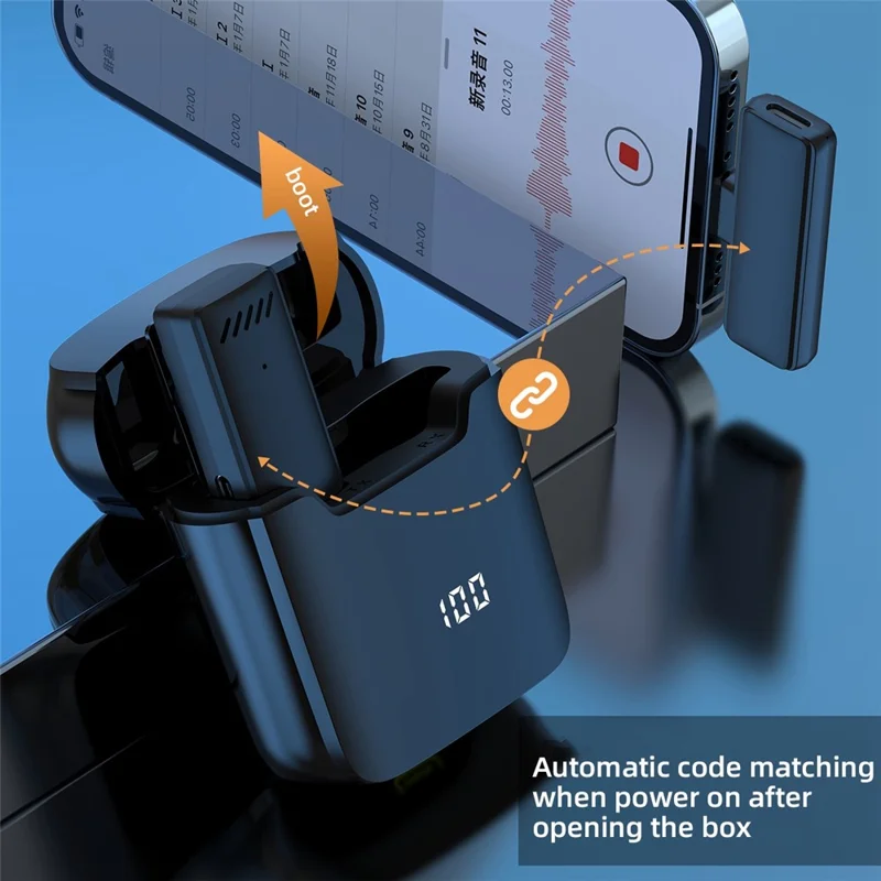 S11 2.4G Wireless Lavalier Microphone Type-C Receiver Audio Video Recording Clip-on Mini Mic with Digital Display Charging Box - Bright Black