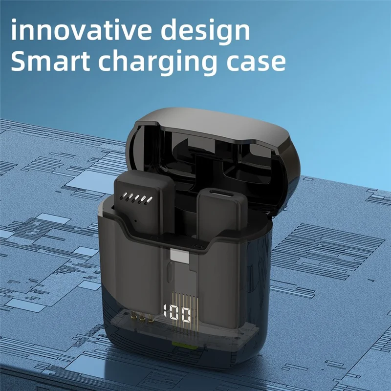 S11 2.4G Wireless Lavalier Microphone Type-C Receiver Audio Video Recording Clip-on Mini Mic with Digital Display Charging Box - Bright Black