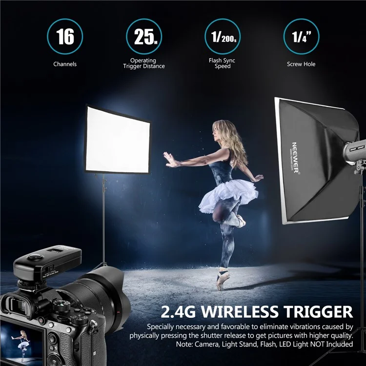 NEEWER FC-16 2.4GHz Channel Wireless Radio Flash Speedlite Studio Trigger Receiver Kit Set