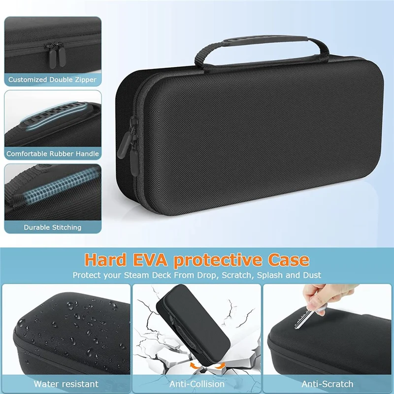 Carrying Case for Steam Deck , Shockproof Hard EVA Nylon Console Games Accessories Storage Box - Black