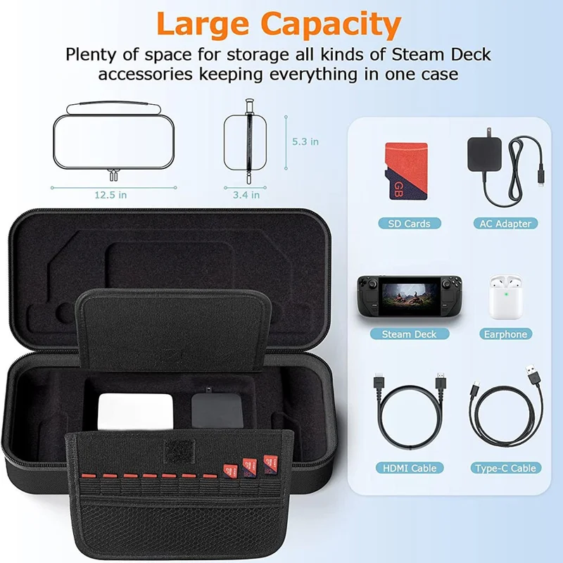 Carrying Case for Steam Deck , Shockproof Hard EVA Nylon Console Games Accessories Storage Box - Black