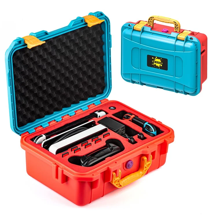 DEVASO Für Nintendo Switch Travel Box Wasserdichte Tragetasche Soft Lining Hartschale, Farbmischung - Orange+Blau