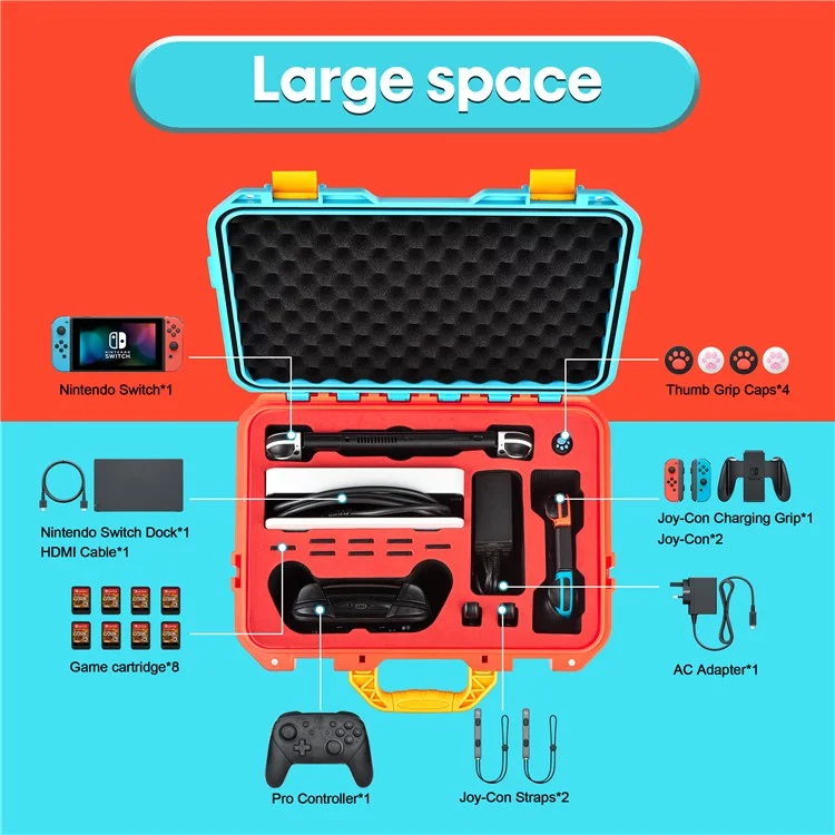DEVASO Für Nintendo Switch Travel Box Wasserdichte Tragetasche Soft Lining Hartschale, Farbmischung - Orange+Blau
