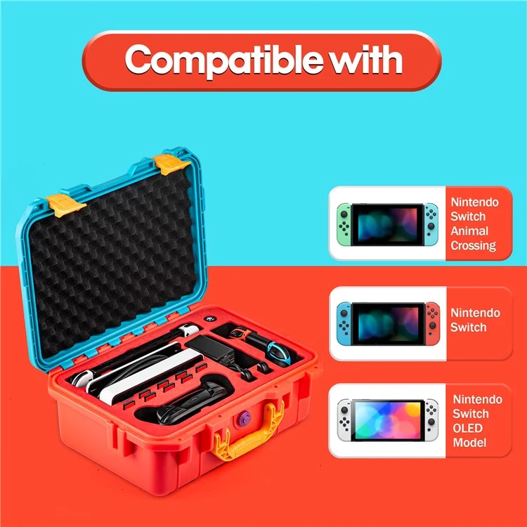 DEVASO Für Nintendo Switch Travel Box Wasserdichte Tragetasche Soft Lining Hartschale, Farbmischung - Orange+Blau
