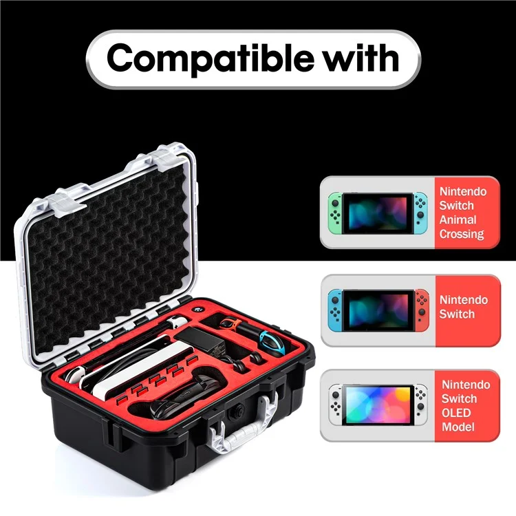 DEVASO For Nintendo Switch Travel Box Waterproof Carrying Case Soft Lining Hard Case, Color Splicing - Black+White