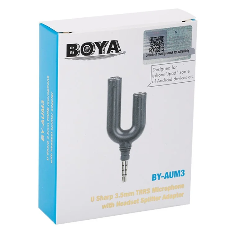 BOYA BY-AUM3 Microfono da 3,5 mm TRRS con adattatore splitter per cuffie a 3 posizioni da 3,5 mm per iPhone / iPad / iPod Touch