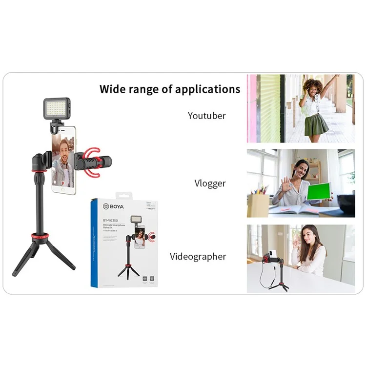 BOYA BY-VG350 Ultimate Smartphone Kit de Video Con Micrófono Supercardioide BY-MM1+ y Luz LED