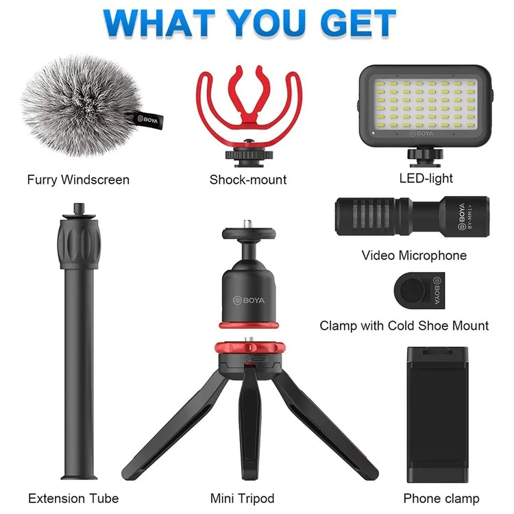 BOYA BY-VG350 Ultimate Smartphone Kit de Video Con Micrófono Supercardioide BY-MM1+ y Luz LED