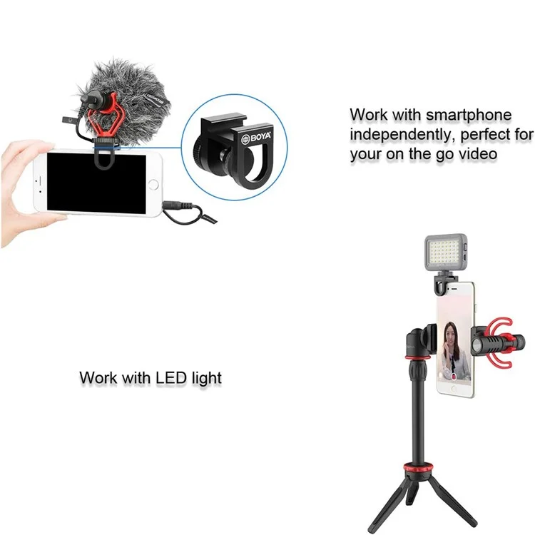 BOYA BY-VG350 Ultimate Smartphone Kit de Video Con Micrófono Supercardioide BY-MM1+ y Luz LED