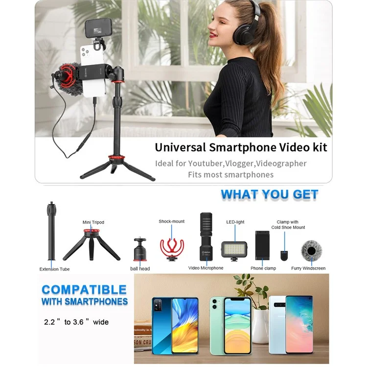 BOYA BY-VG350 Ultimate Smartphone Kit de Video Con Micrófono Supercardioide BY-MM1+ y Luz LED