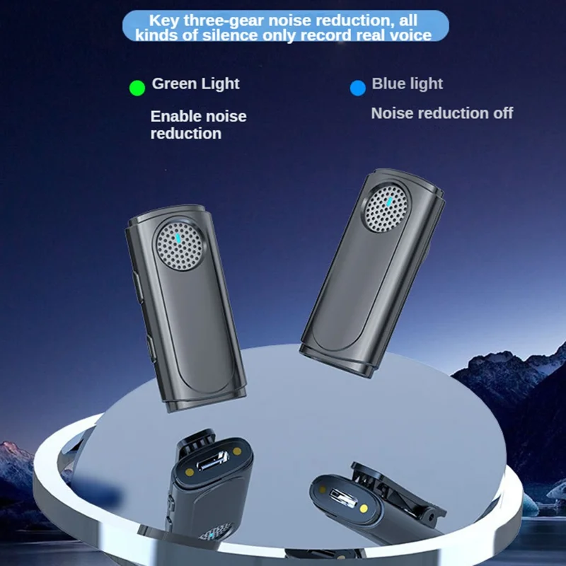 J20 Wireless Lavalier Microphone 3 Gears Noise Reduction Lapel Clip Mic, 2 Mic + 1 Receiver - Lightning