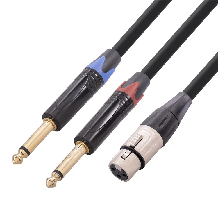 6.35mm Audio Cable XLR Female 3-Pin to Dual Male 1 / 4 Inch TS AUX Adapter Splitter Cord Converter Wire, 2m