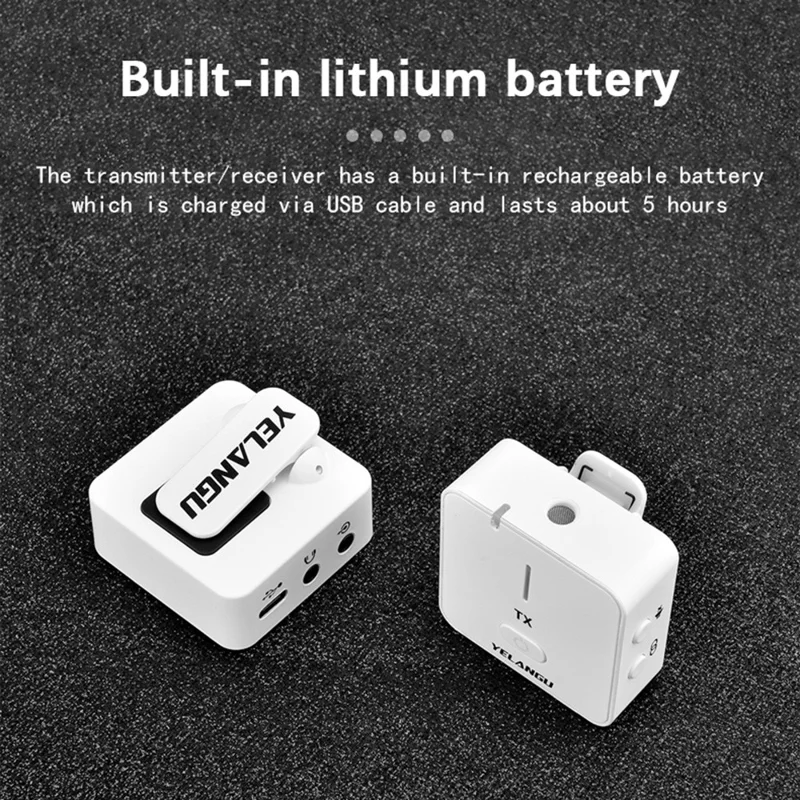 YELANGU MX5 Kabellose Lavalier-Mikrofongarnitur Sender + Empfänger Tragbares 2,4G-Mikrofon mit Clip - Schwarz