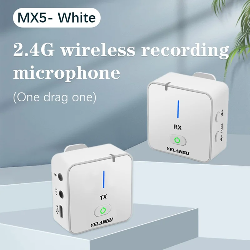 YELANGU MX5 Kabellose Lavalier-Mikrofongarnitur Sender + Empfänger Tragbares 2,4G-Mikrofon mit Clip - Schwarz