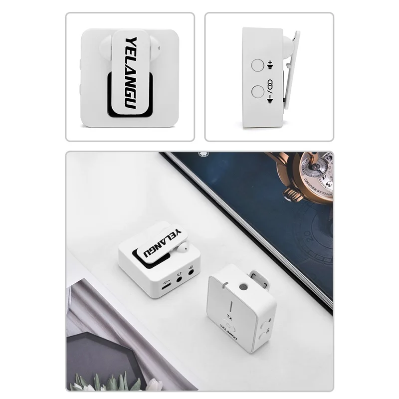 YELANGU MX5 Kabellose Lavalier-Mikrofongarnitur Sender + Empfänger Tragbares 2,4G-Mikrofon mit Clip - Schwarz