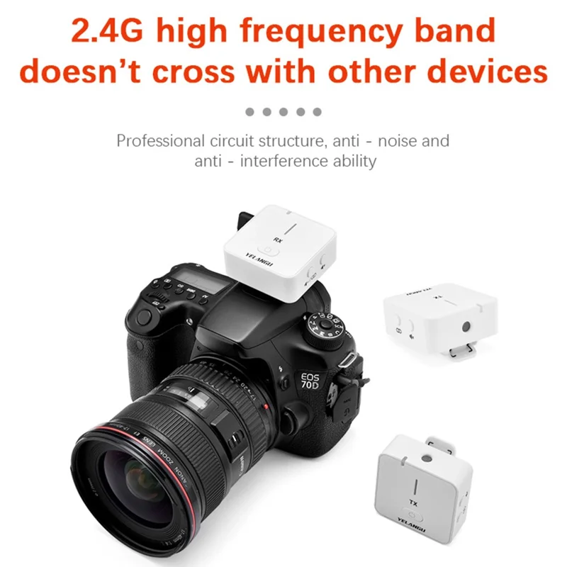 YELANGU MX5 Ensemble Microphone sans fil portable 2,4 G 2 émetteurs + récepteur Microphone cravate avec clip - Blanc 