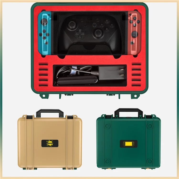 DEVASO GY227 Waterproof Storage Box for Nintendo Switch Game Console Accessories Carrying Case, Gold Green