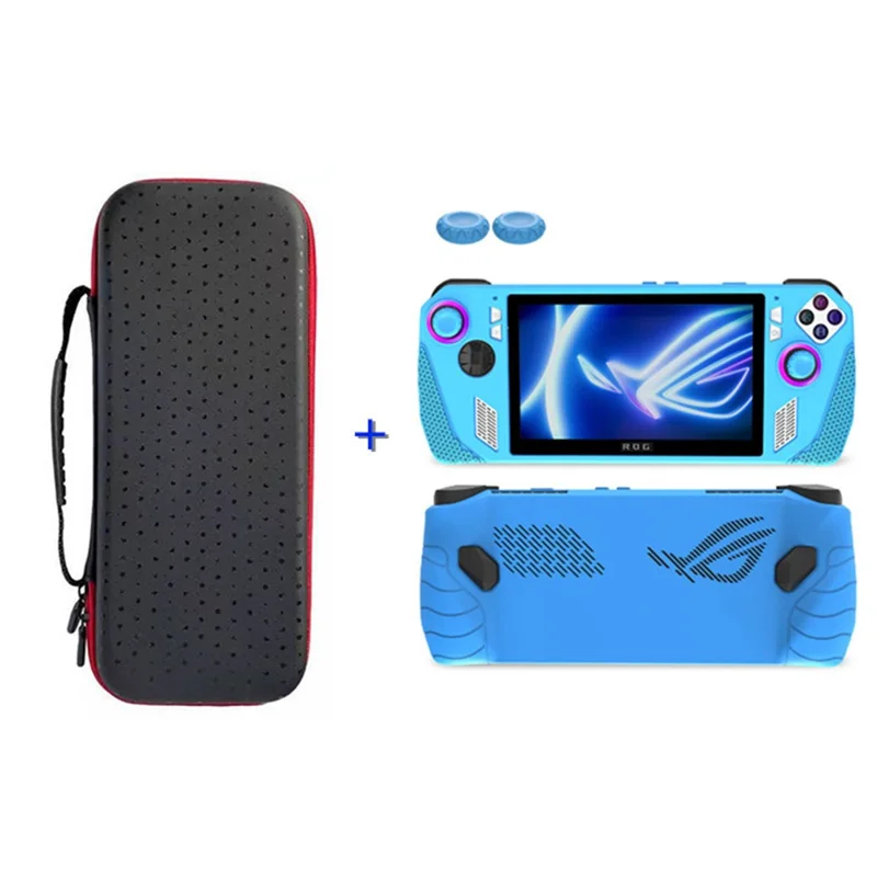 Для ASUS ROG Ally Game Console Storage Bag Portable Carrying Bag with Silicone Case Cover - Blue