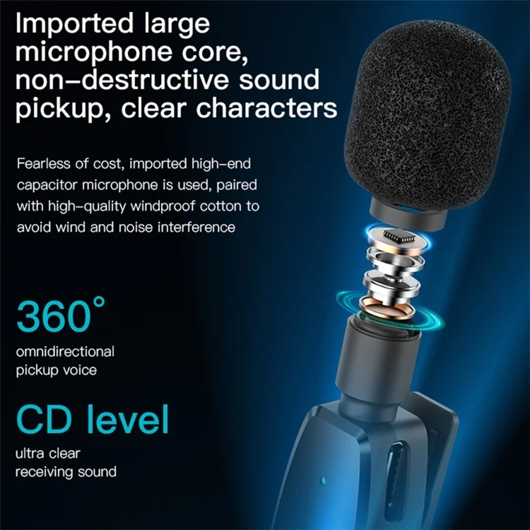 YESIDO KR11 Type-C Clip Design Microphone Low Delay Wireless Video Recording Mic (1 Transmitter + 1 Receiver)