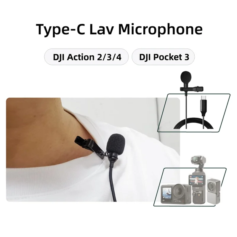 OP3-MKF-HTX For DJI Pocket 3 / Action 4 / 3 / 2 Type-C Lavalier Microphone Hi-Fi Recording Mic
