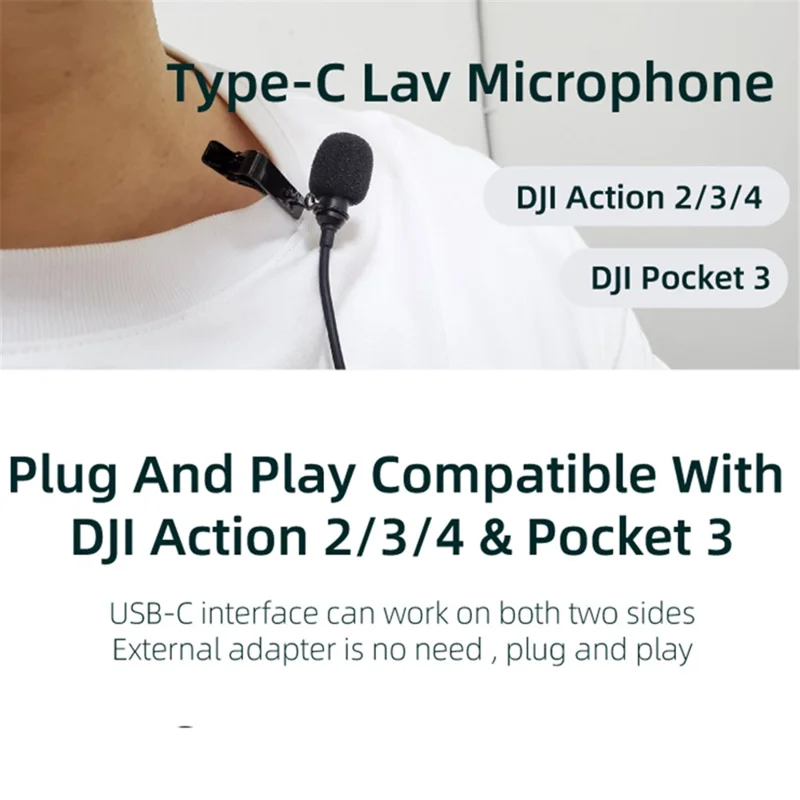 OP3-MKF-HTX For DJI Pocket 3 / Action 4 / 3 / 2 Type-C Lavalier Microphone Hi-Fi Recording Mic