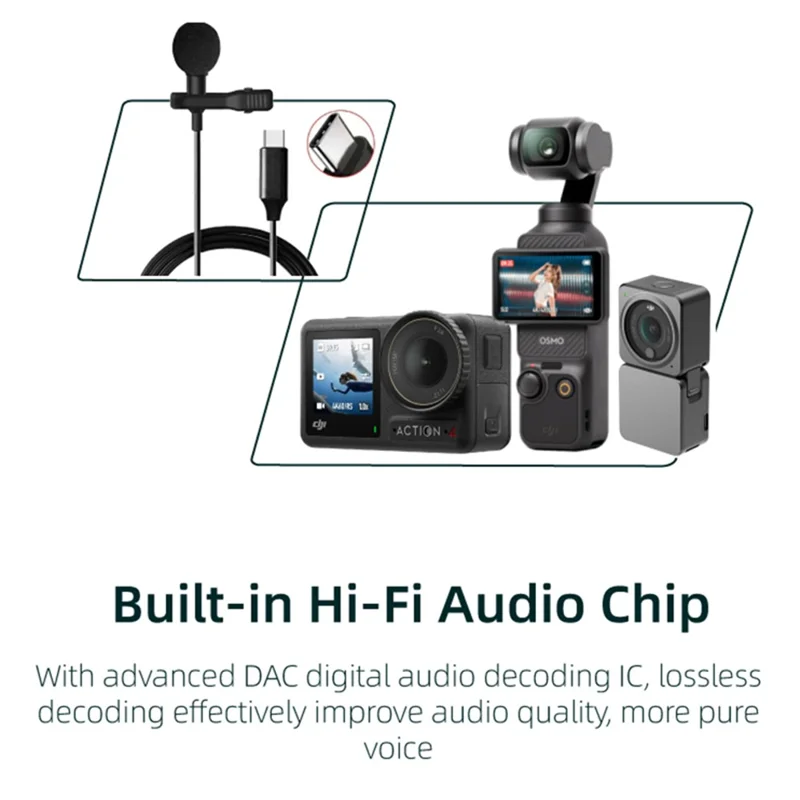 OP3-MKF-HTX For DJI Pocket 3 / Action 4 / 3 / 2 Type-C Lavalier Microphone Hi-Fi Recording Mic