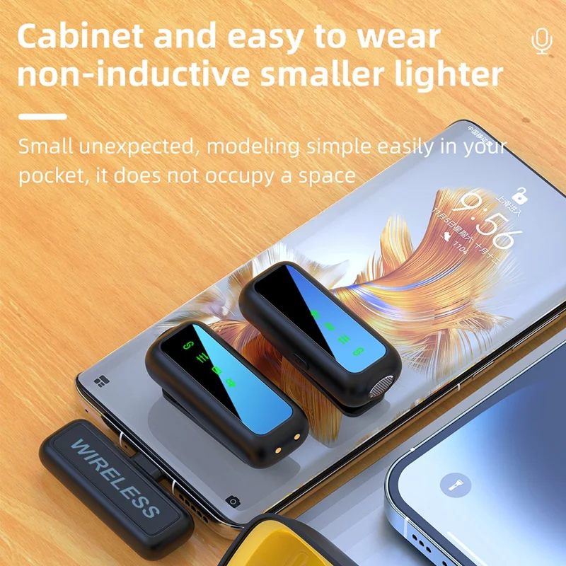 SX6 Digital Display Microphone Wireless Lavalier Mic Set with Type-C Receiver for Outdoor Live Streaming, Radio Recording - Yellow