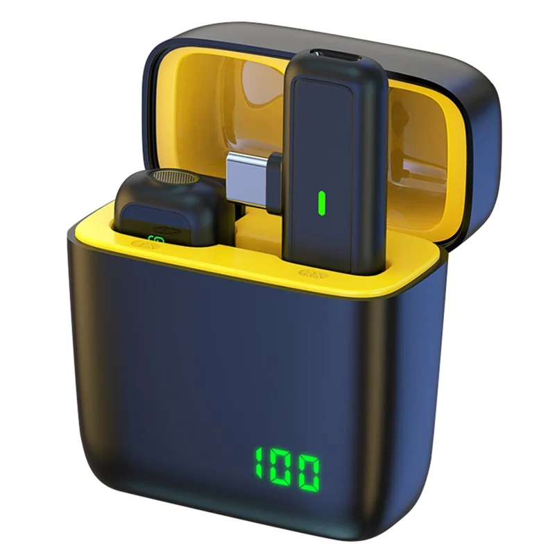 SX5 Type-C Lavalier Microphone Wireless Video Recording Lapel Clip-on Mic with Digital Display Charging Bin - Yellow