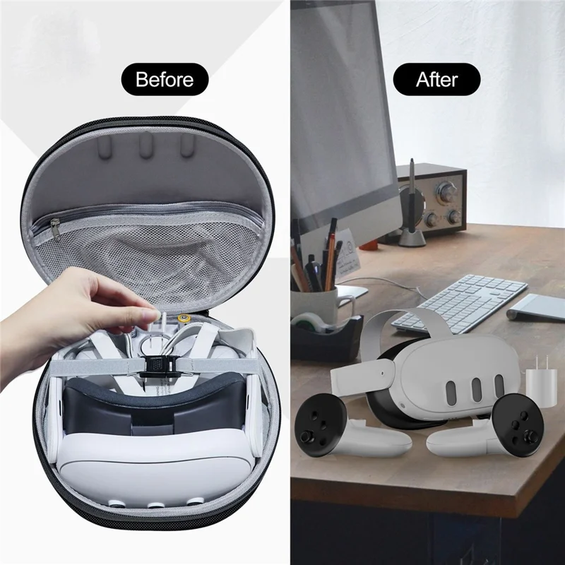 JYS JYS-MQ007 For Meta Quest 3 Hard EVA Portable Storage Bag VR Helmet Handle Protection Bag - Grey