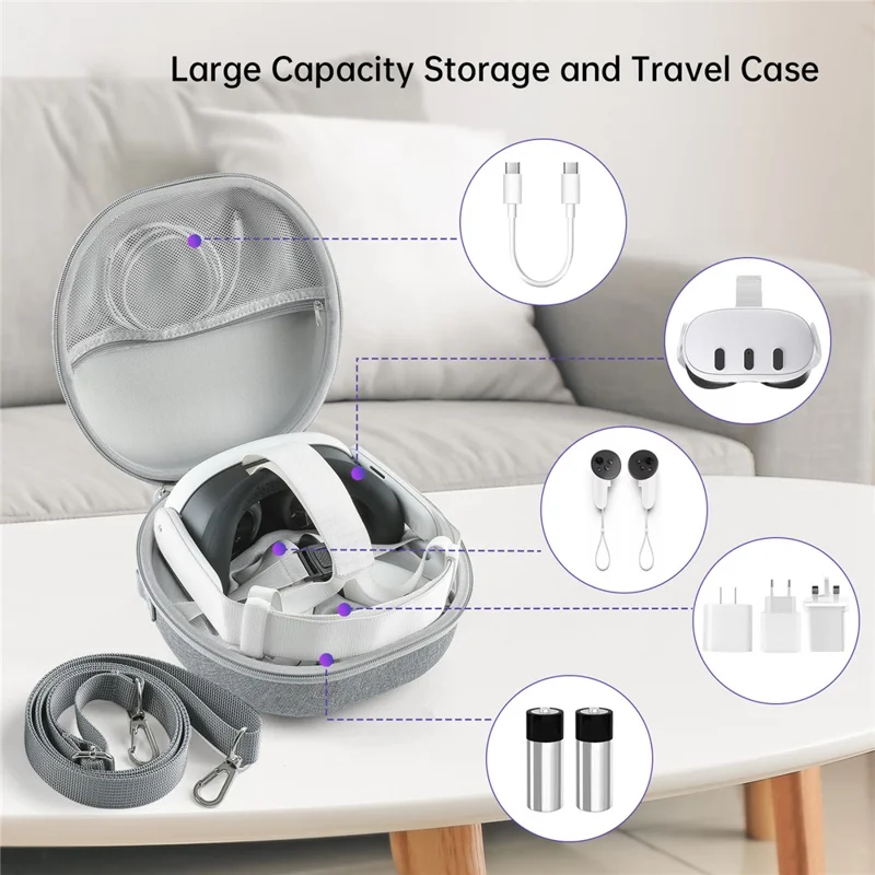 JYS JYS-MQ007 For Meta Quest 3 Hard EVA Portable Storage Bag VR Helmet Handle Protection Bag - Grey