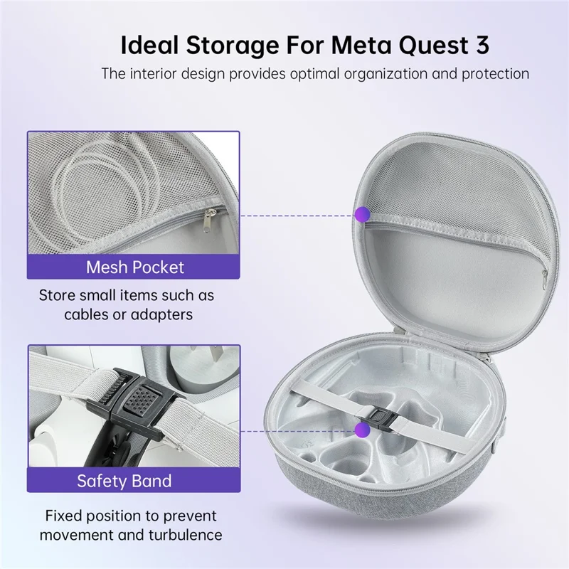 JYS JYS-MQ007 For Meta Quest 3 Hard EVA Portable Storage Bag VR Helmet Handle Protection Bag - Grey